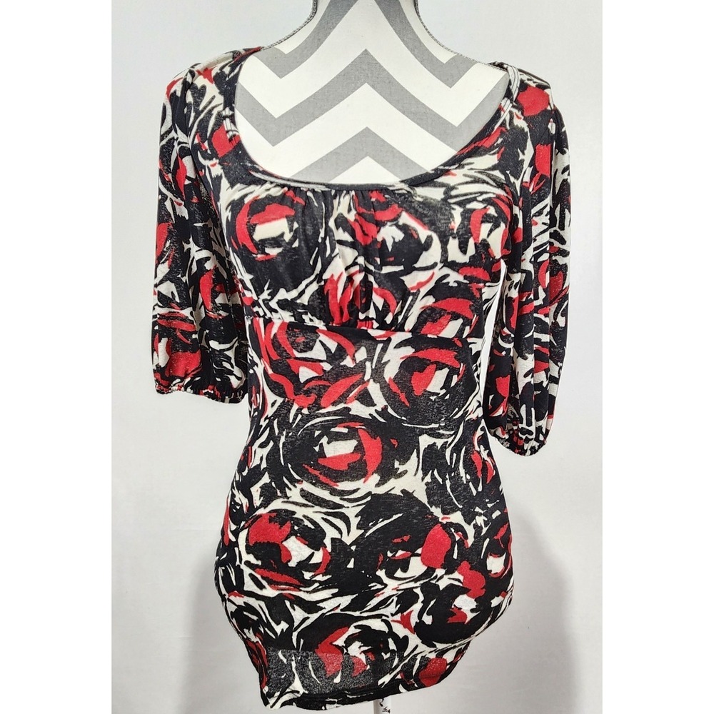 Karen Kane Women's‎ Y2K Balloon Sleeve Red/Black Blouse Size M